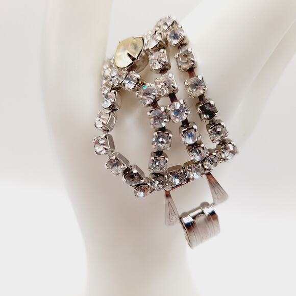 Vintage 1950s Clear Rhinestone Four Row Bracelet - 7 1/4 Inches, Wedding Jewelry - Picture 6 of 11